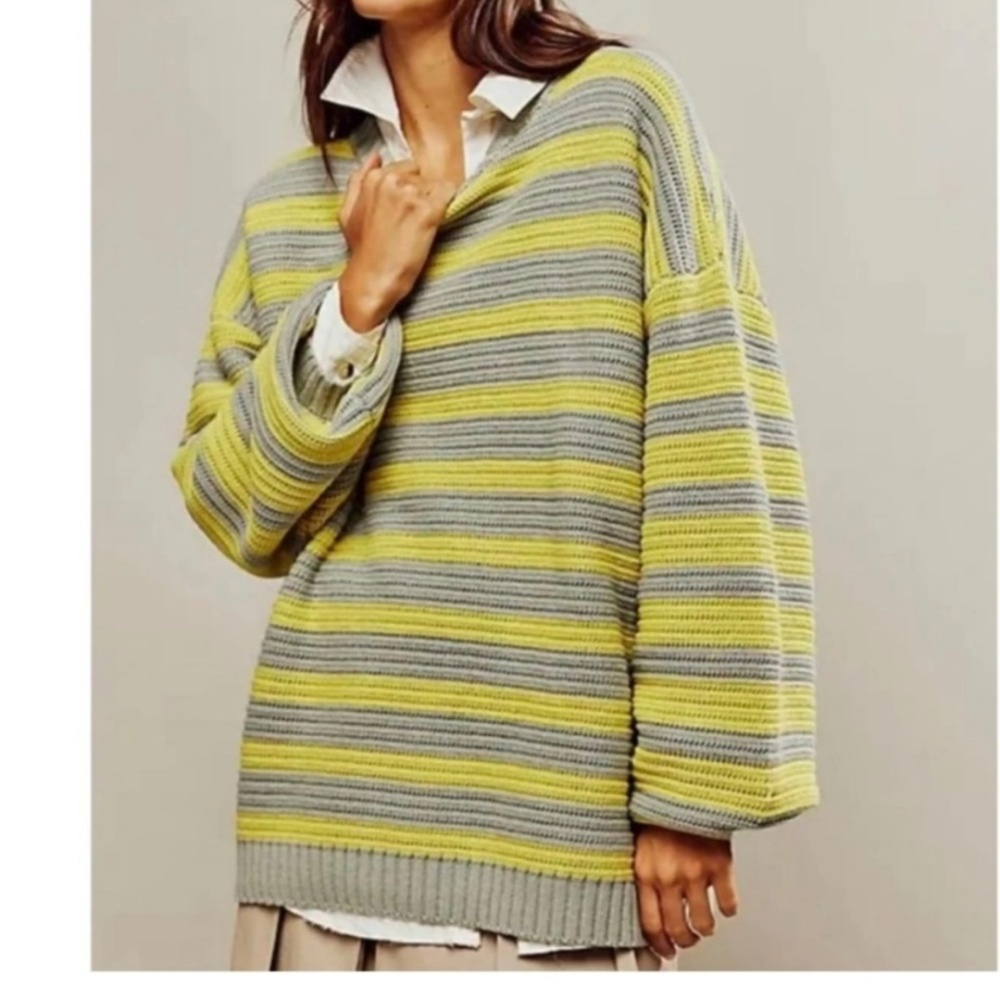 Free People Links Striped Pullover Oversized Medium  NWT